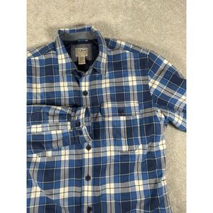 LL Bean Blue Plaid Primaloft Lined Shirt Jacket Button Up Slightly Fitted Med.